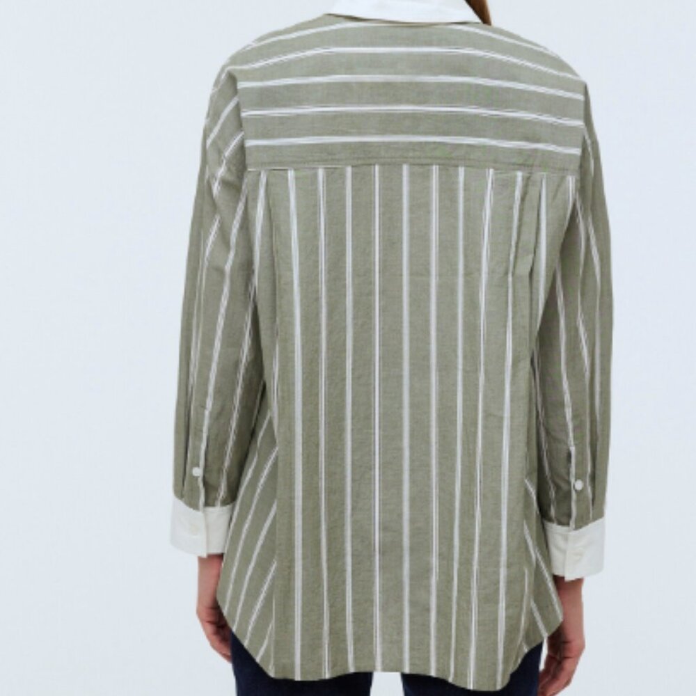 Madewell Olive Green Striped Button Down Shirt - Picture 3 of 13